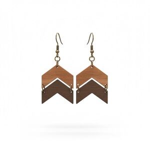 Wood Chevron Drop Earrings - Two-Tone Brown